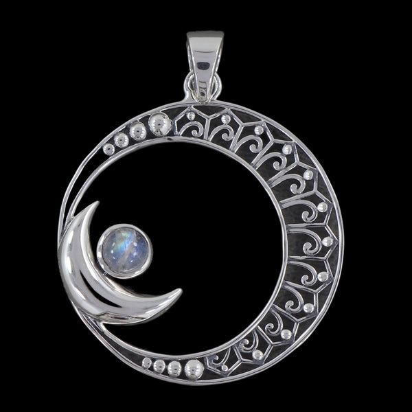 RAINBOW MOONSTONE CRESCENT MOON PENDANT