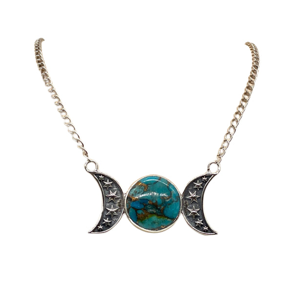 Blue Copper Turquoise Moon Necklace