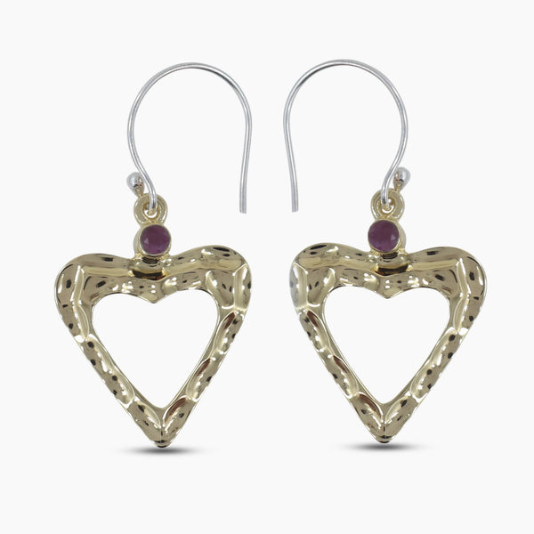 Gold Vermeil Ruby Heart Earrings