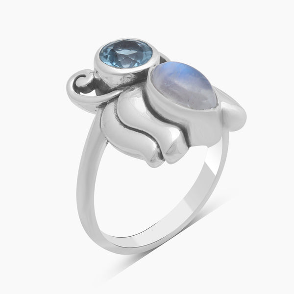 Blue Topaz Lotus Ring