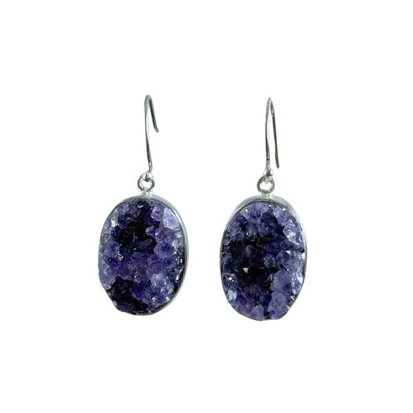 Amethyst Druzy Oval Shaped Earrings
