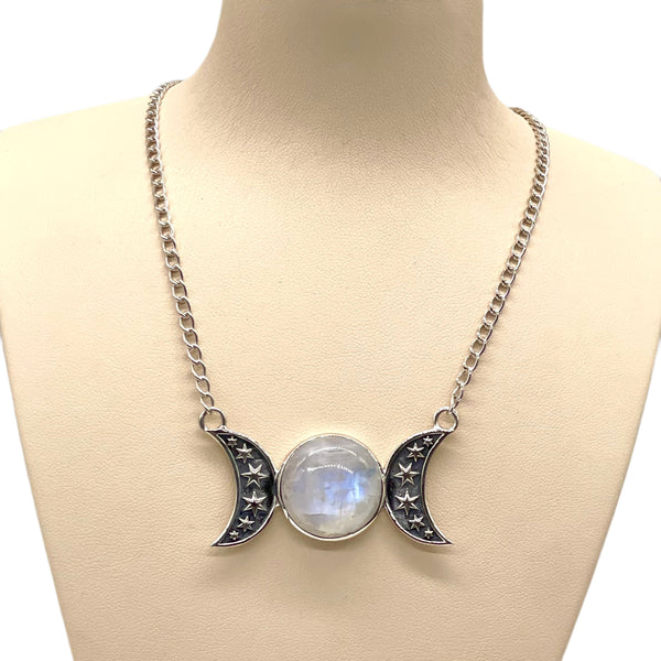 Rainbow Moonstone Moon Necklace