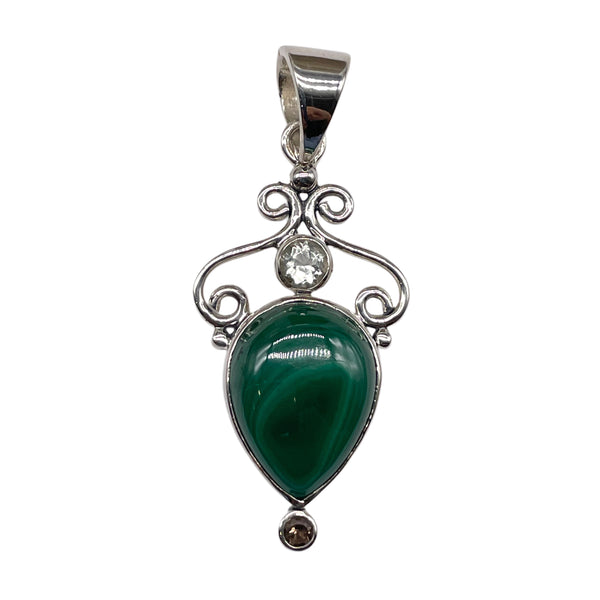 Malachite  With Smokey Quartz and Amethyst Green Pendant