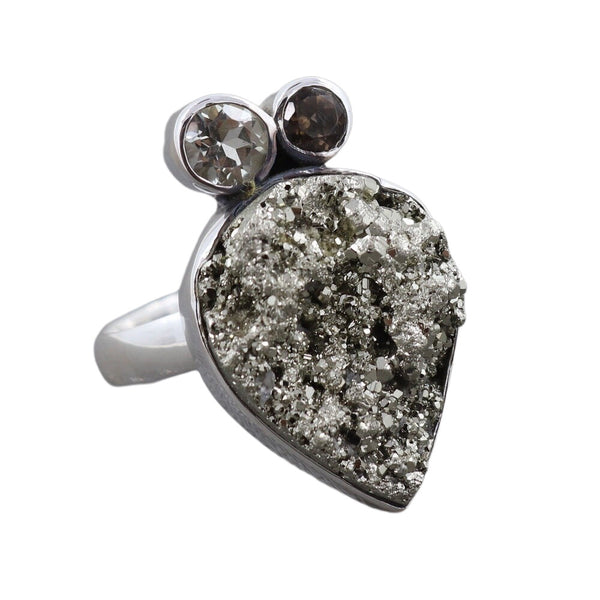 GREEN AMETHYST,PYRITE DRUZY RING