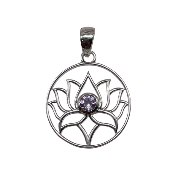 925 Silver Amethyst Lotus Pendant