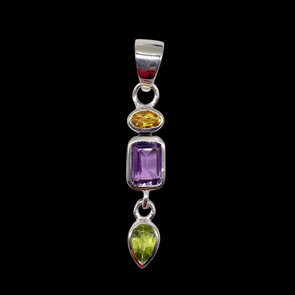 Amethyst With Citrine and Peridot Pendant