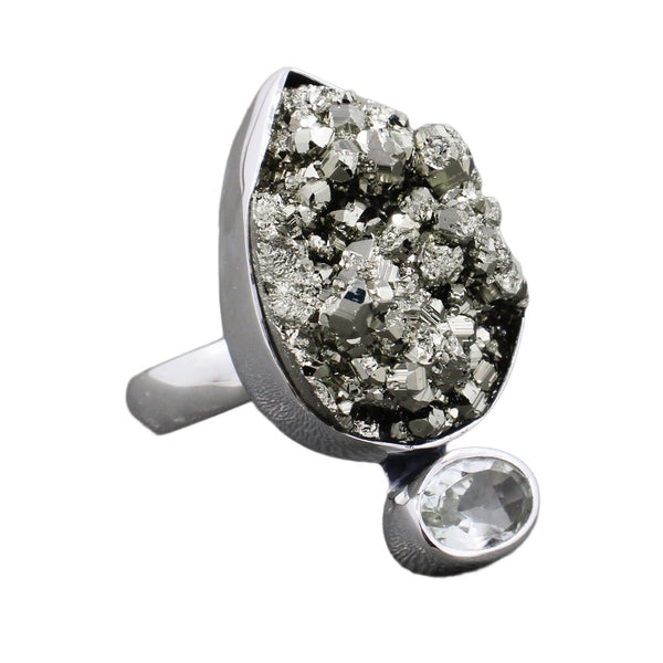 GREEN AMETHYST,PYRITE DRUZY RING