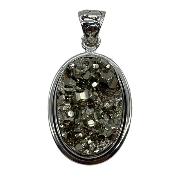 PYRITE DRUZY OVAL PENDANT