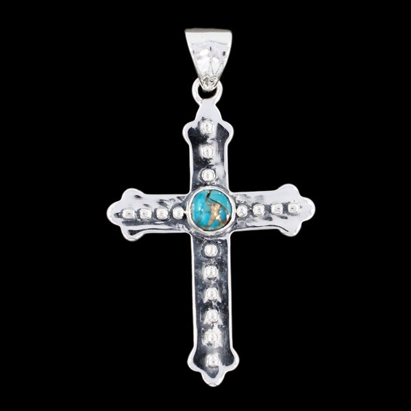 BLUE COPPER CROSS TURQUOISE PENDANT