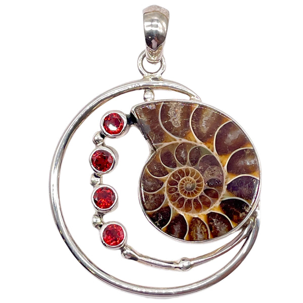 Ammonite Garnet Pendant
