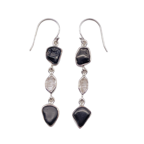 Shungite and Herkimer Diamond Dangle Earrings