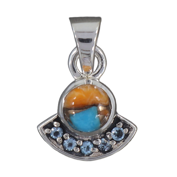 Turquoise Spiny Oyster,Blue Topaz Pendant