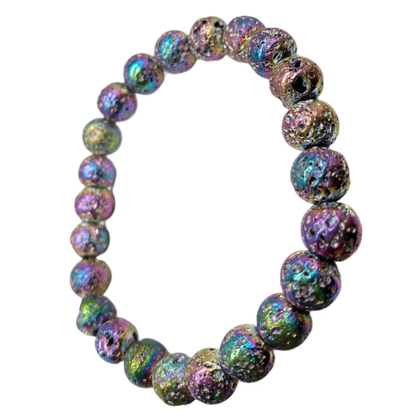 Volcanic Rock AB color Stretchable Beaded Bracelet 8mm