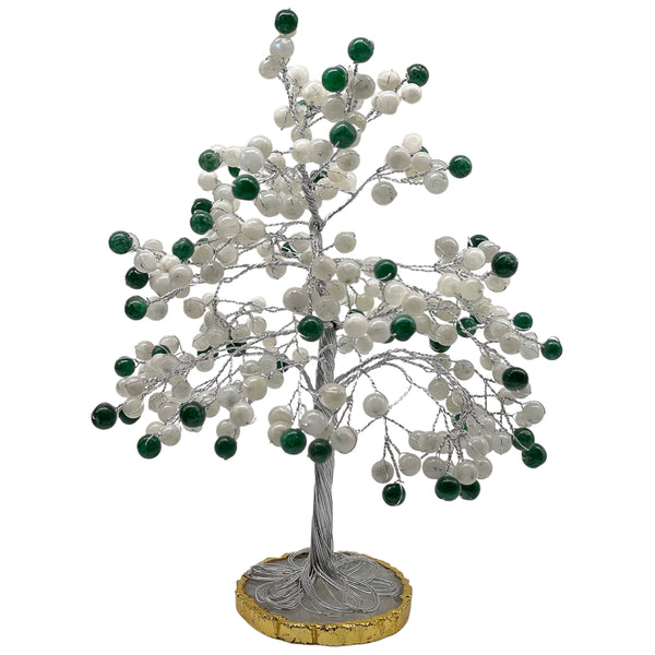 Green Aventurine and Rainbow Moonstone Gemstone Tree