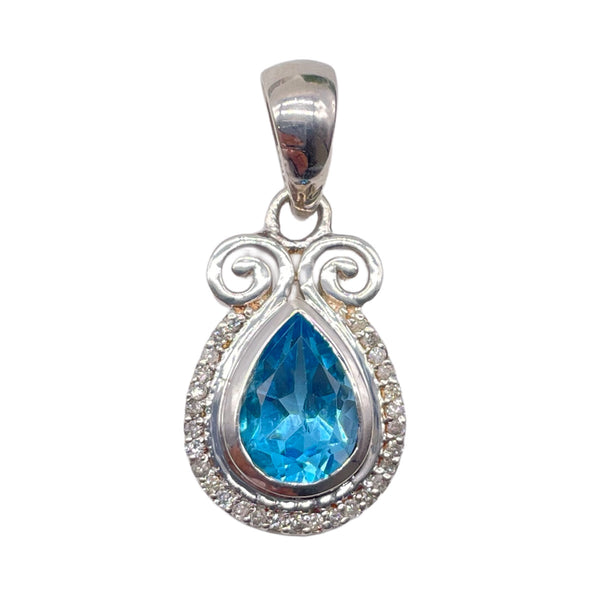Blue Topaz Diamond Pendant