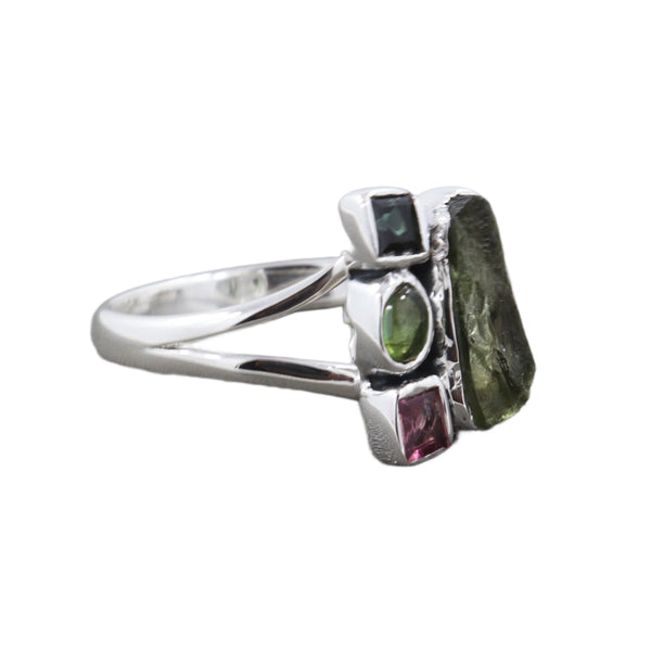 Moldavite,Tourmaline Ring