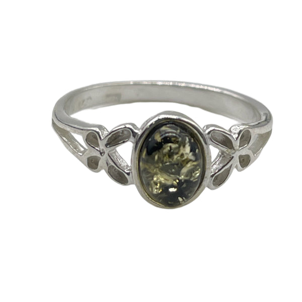 Green Baltic Amber Ring