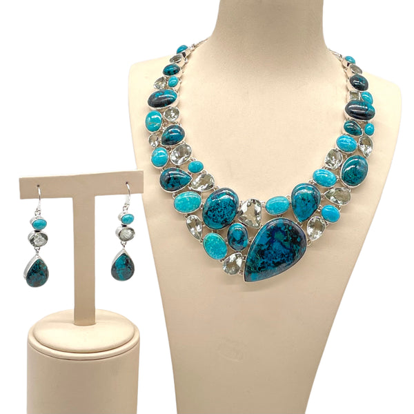 Mexican Turquoise And Chrysocolla Necklace Set