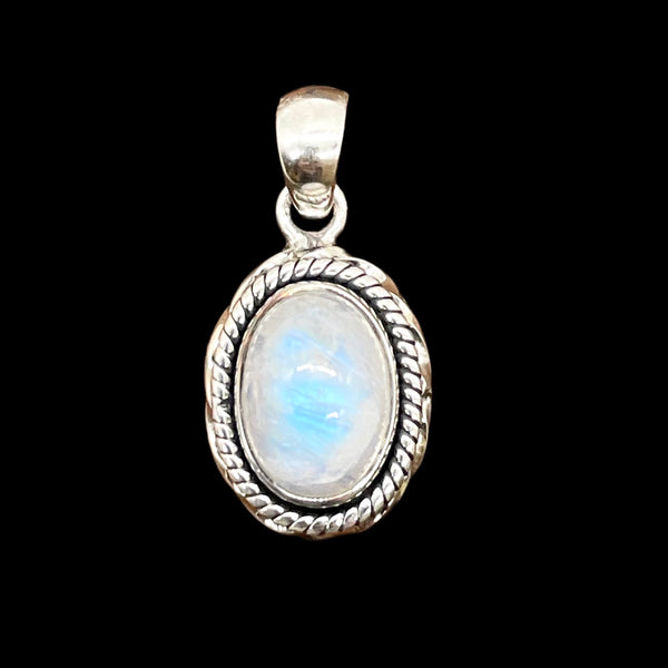 RAINBOW MOONSTONE, BLUE TOPAZ PENDANT