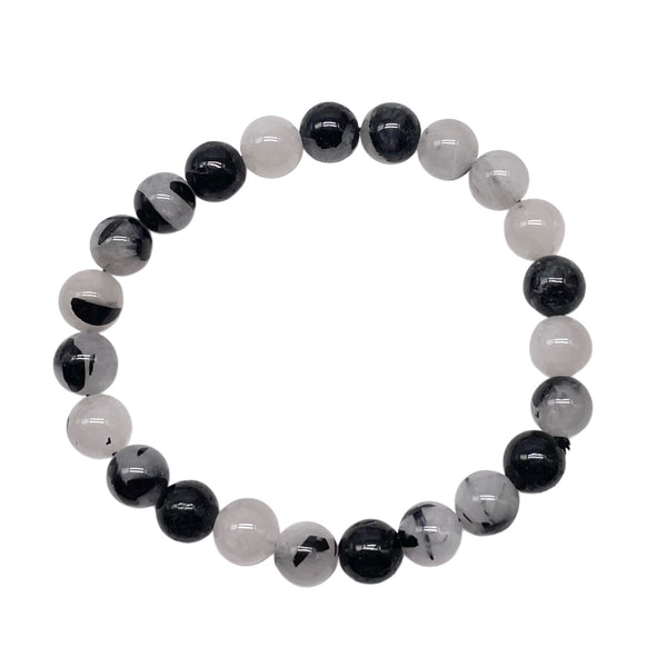 Rutilated Black Quartz 8mm stretchable beaded Bracelet