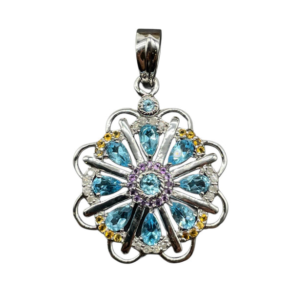 Blue Topaz Diamond Pendant