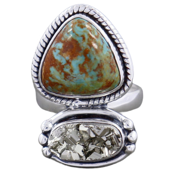 BOULDER TURQUOISE,PYRITE DRUZY RING