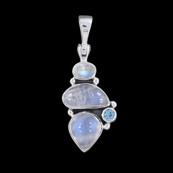 RAINBOW MOONSTONE, BLUE TOPAZ PENDANT