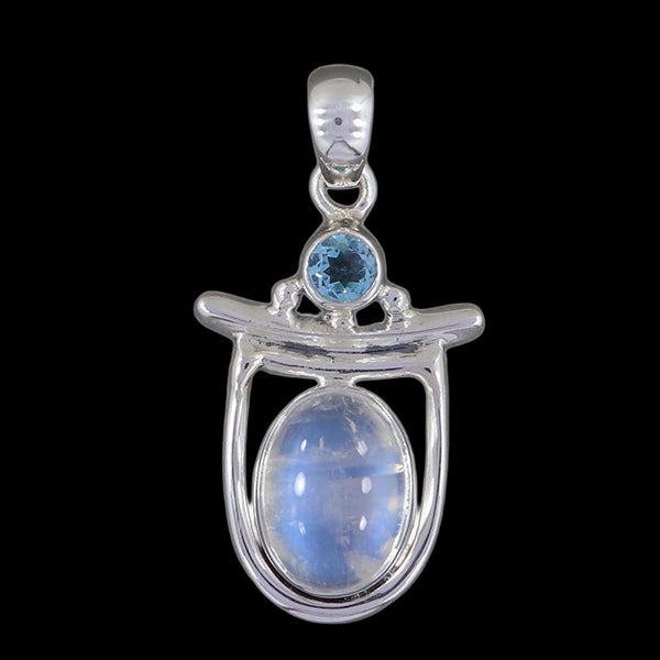 RAINBOW MOONSTONE, BLUE TOPAZ PENDANT