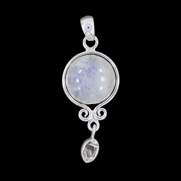 RAINBOW MOONSTONE, HERKIMER DIAMOND ROUGH PENDANT