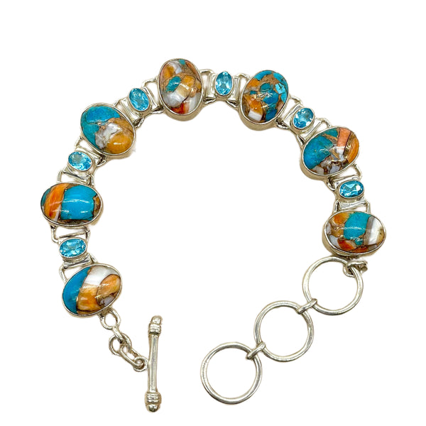 TURQUOISE SPINEY OYSTER with blue topaz BRACELET