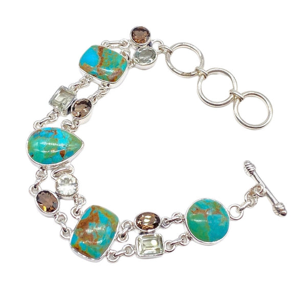 Boulder Turquoise with Green Amethyst and Smokey Quartz BRACELET