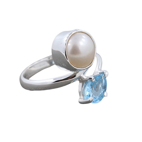 Blue Topaz,Pearl Ring