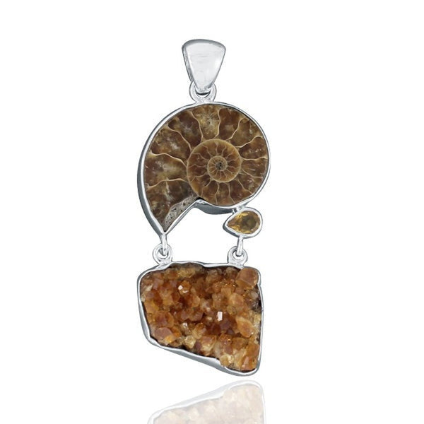 Ammonite Pendant paired with Citrine Druzy