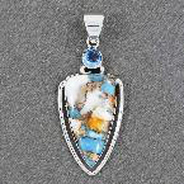 TOPAZ BLUE,TURQUOISE SPINEY OYSTER PENDANT