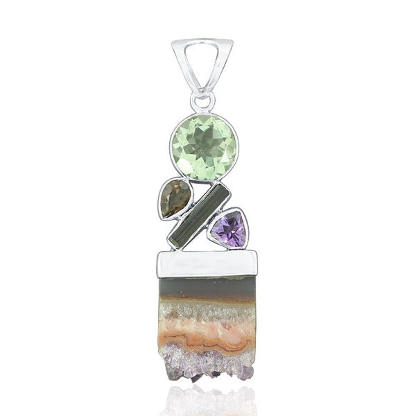AMETHYST PENDANT WITH TOURMALINE AND GREEN AMETHYST